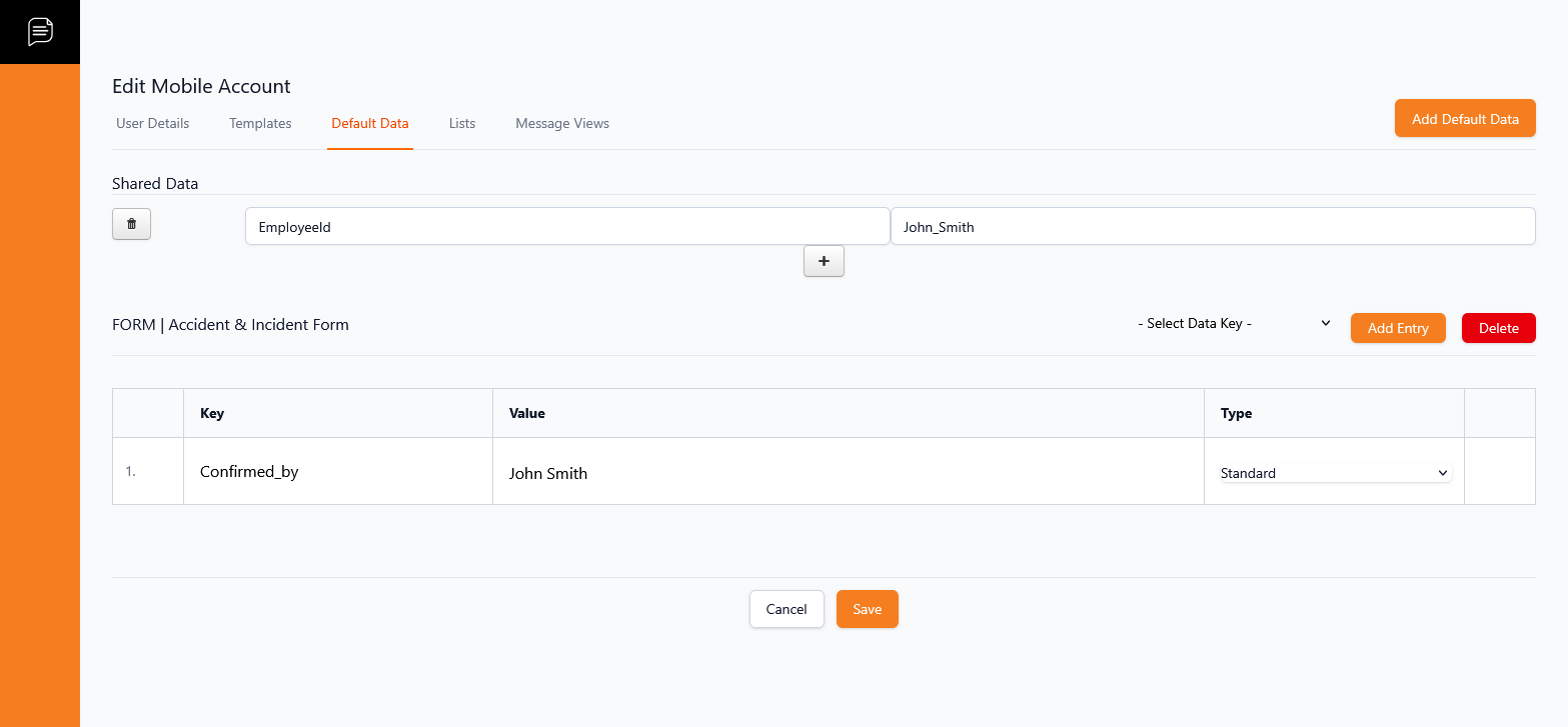 Template Account Default Data