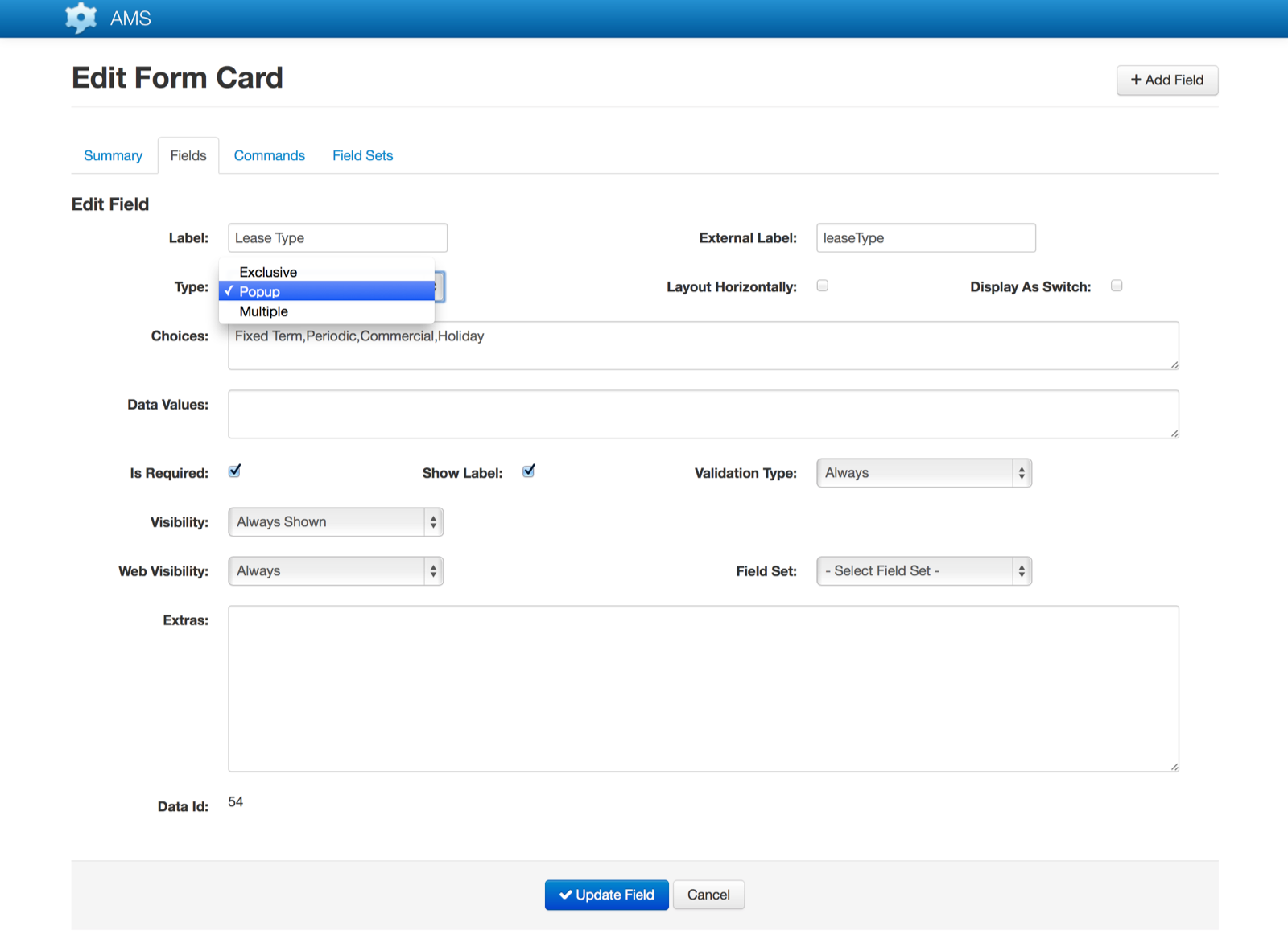 Edit Choice Group Field
